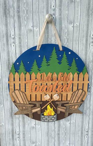 Handcrafted wooden camping sign with